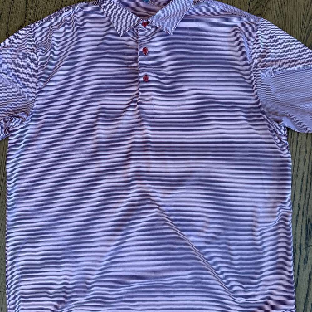 XL Peter Millar golf shirt. Purple and fuchsia striped